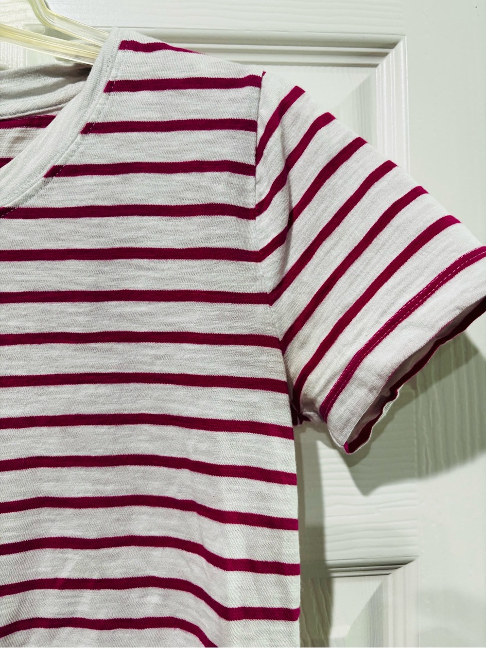 J. Crew White Tee with Raspberry Stripes - Picture 4 of 9